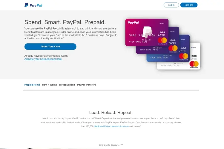 PayPal prepaid MasterCard